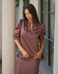 NEO NOIR BLOUSE ROELLA HEAVY SATEEN DARK ROSE