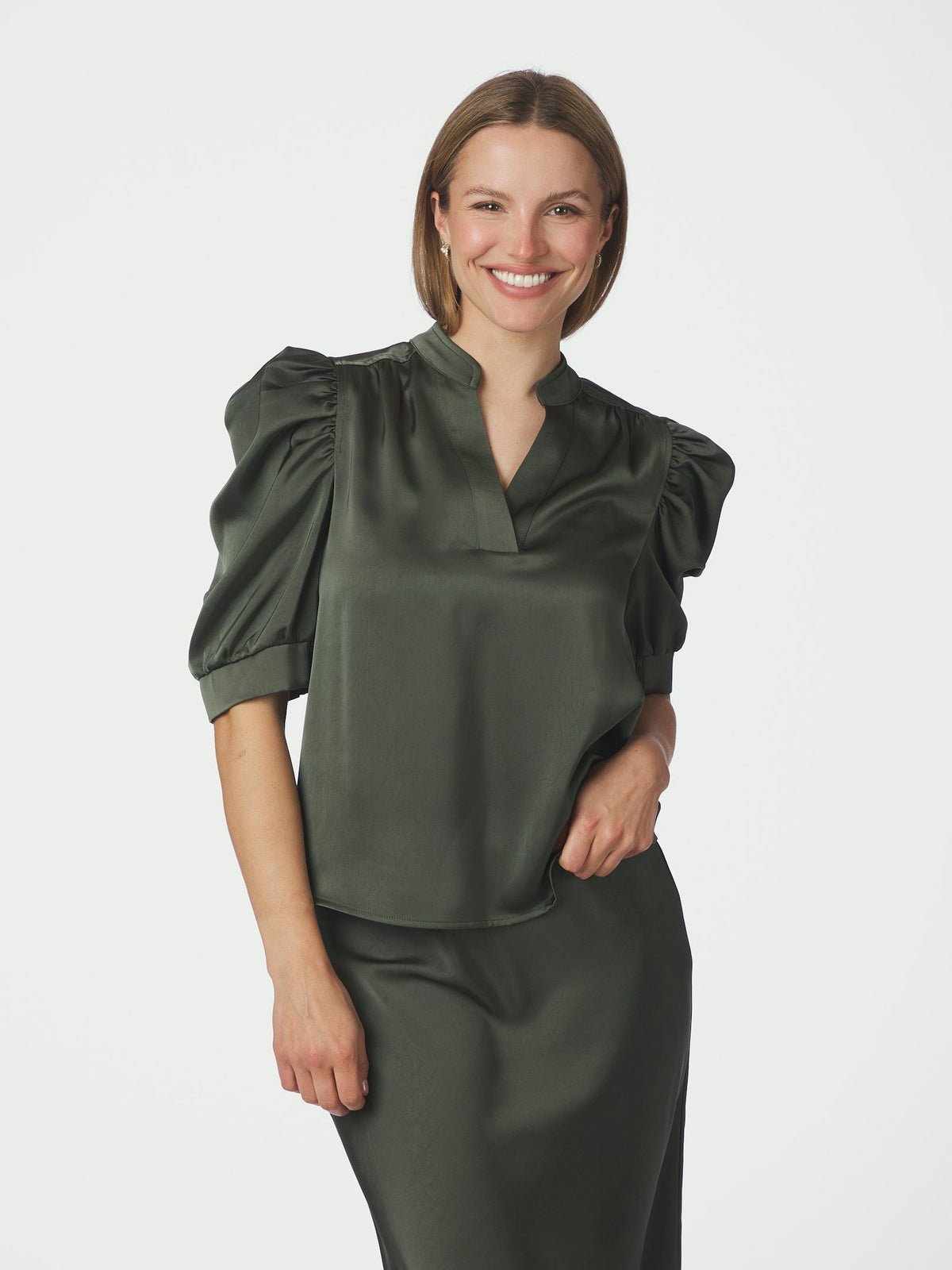NEO NOIR BLOUSE ROELLA HEAVY SATEEN DEEP GREEN