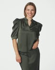 NEO NOIR BLOUSE ROELLA HEAVY SATEEN DEEP GREEN