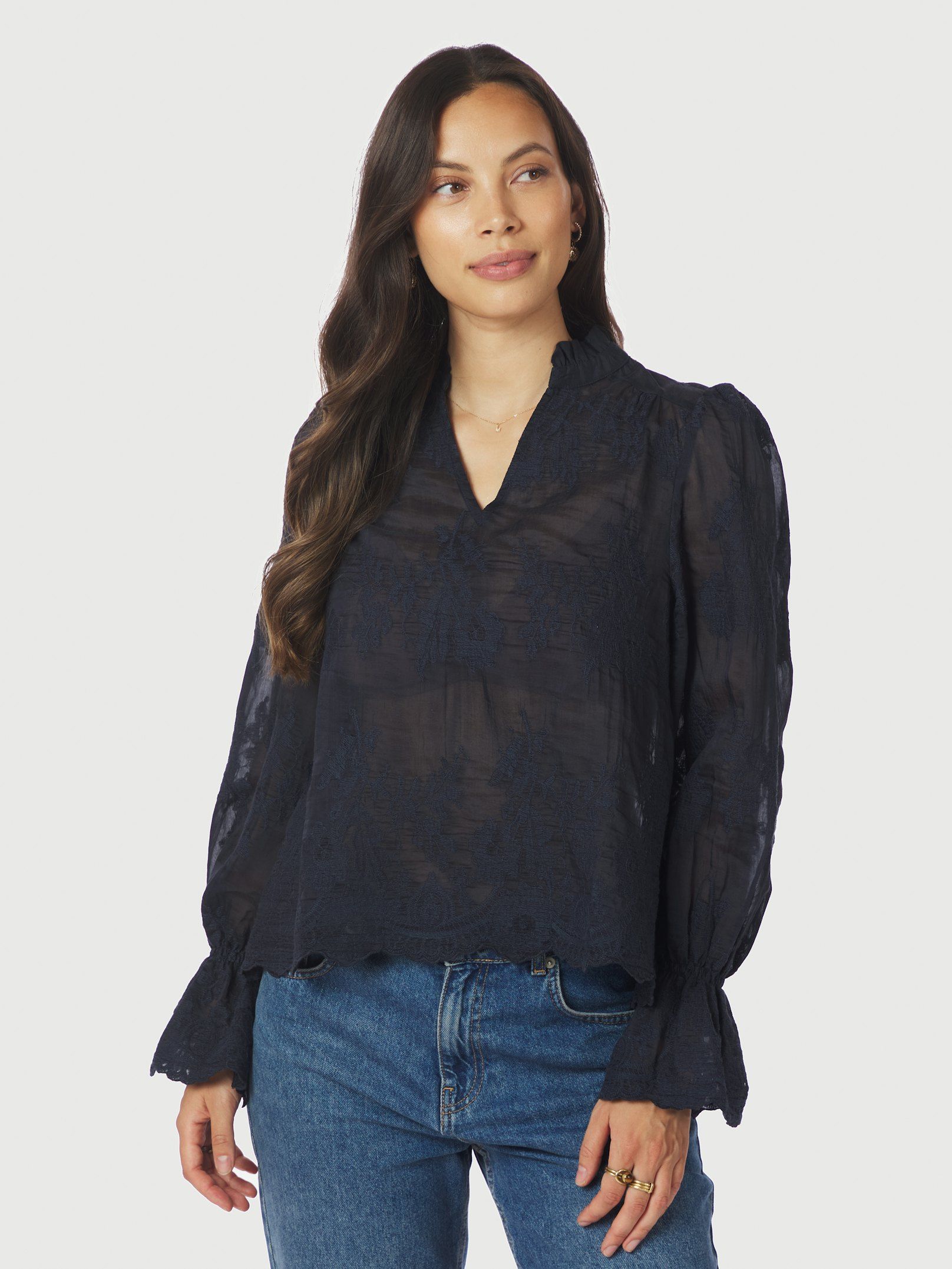 NEO NOIR BLOUSE AMARA BIG EMBROIDERY NAVY