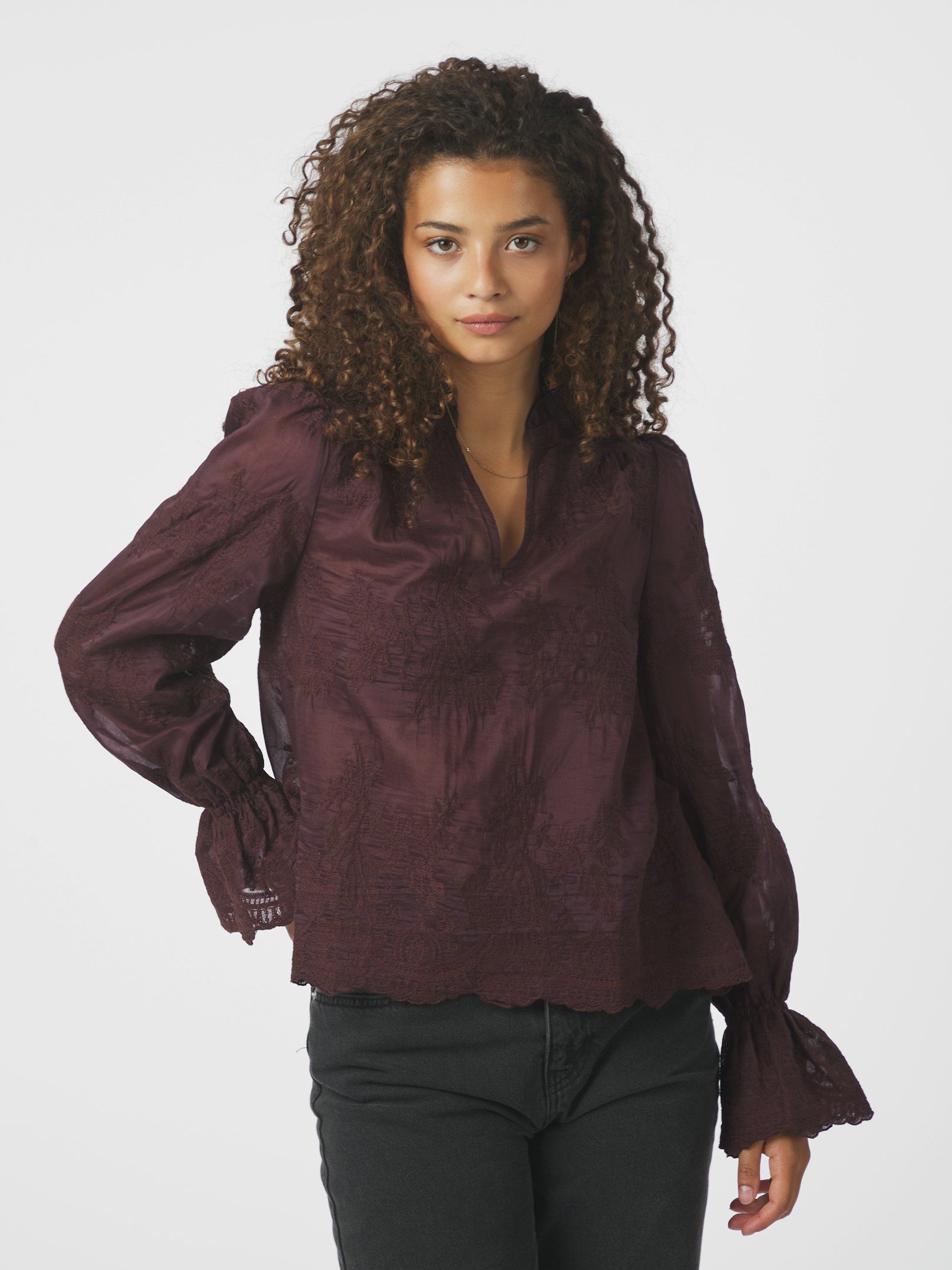 NEO NOIR BLOUSE AMARA BIG EMBROIDERY BURGUNDY