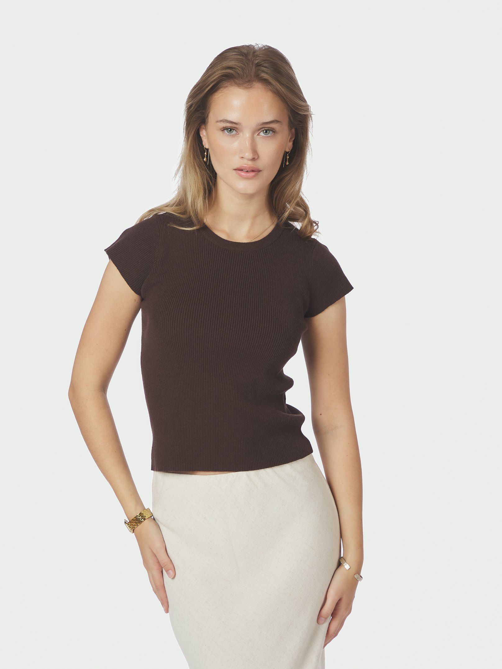 NEO NOIR T-SHIRT TIRRA KNIT TEE BROWN