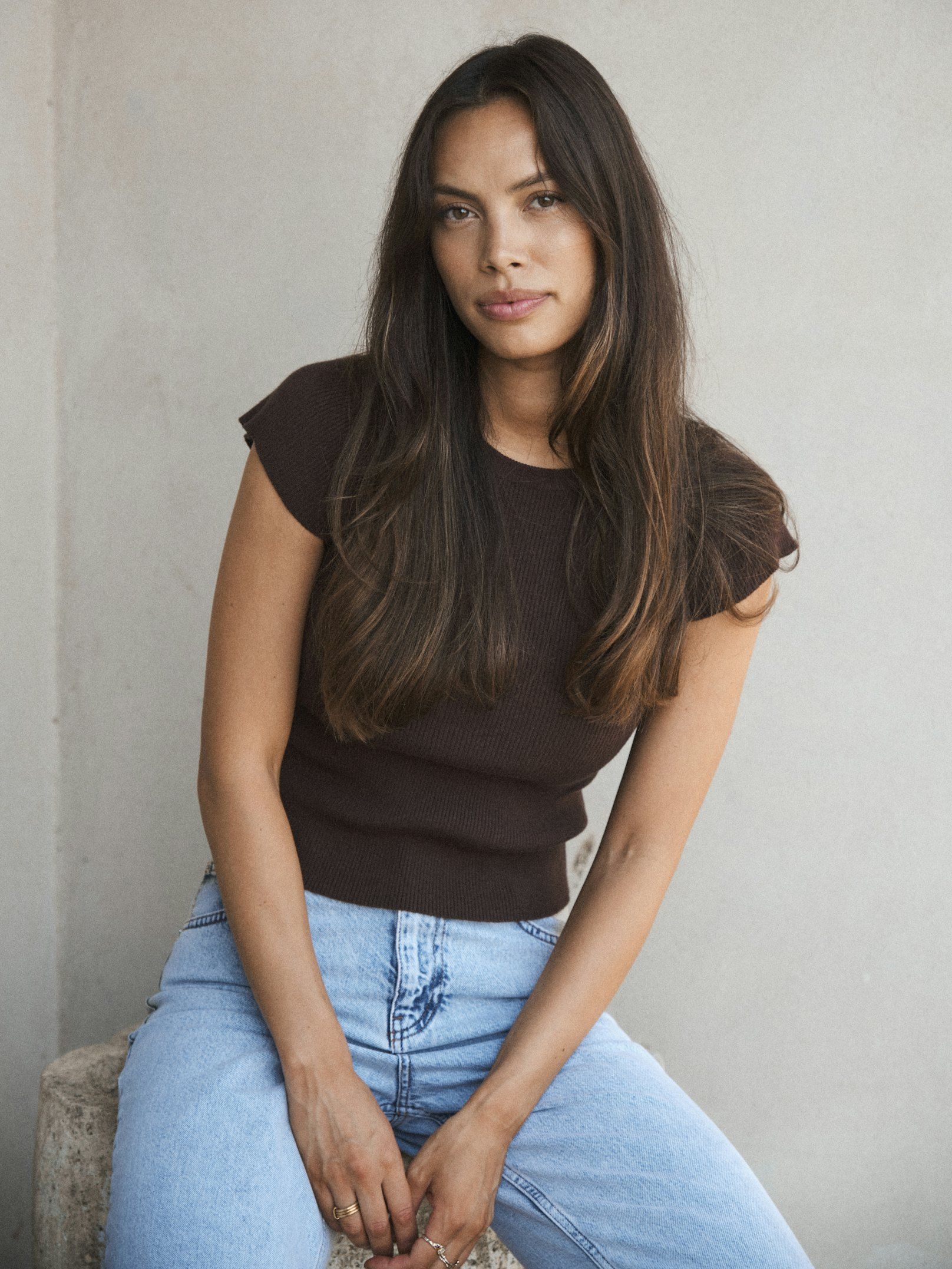 NEO NOIR T-SHIRT TIRRA KNIT TEE BROWN