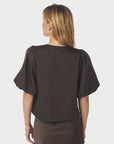NEO NOIR BLOUSE AISA DULL SATIN BROWN