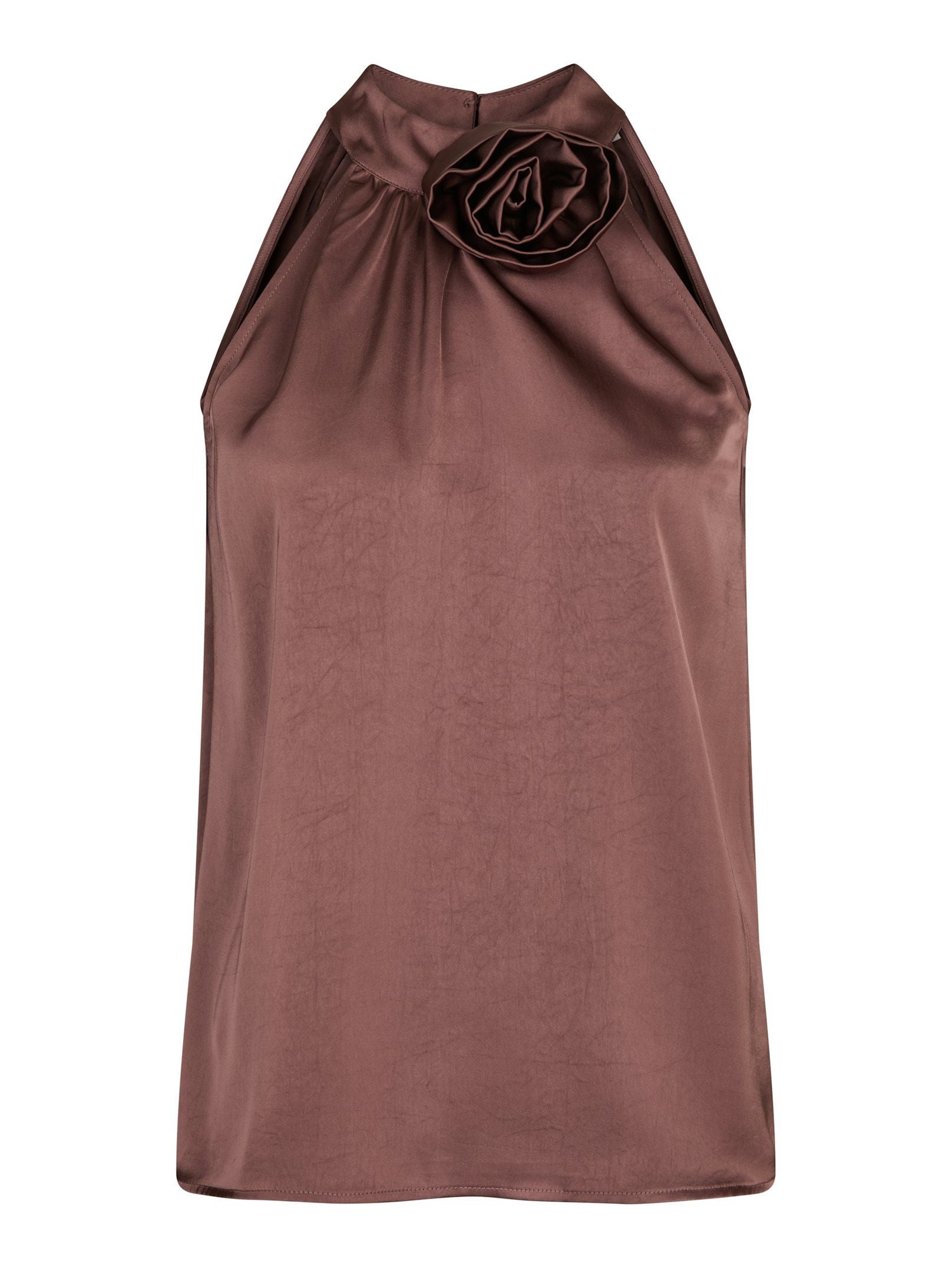 NEO NOIR TOP ROSETTE HEAVY SATEEN DARK ROSE