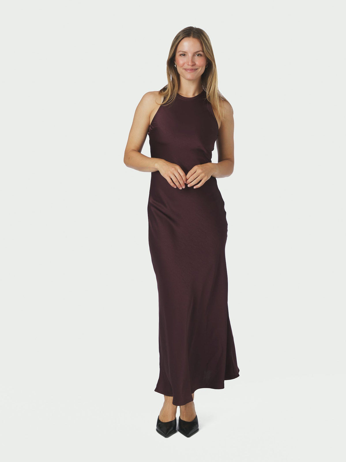 NEO NOIR JURK CELINIE HEAVY SATEEN DRESS BURGUNDY