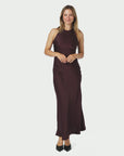 NEO NOIR JURK CELINIE HEAVY SATEEN DRESS BURGUNDY