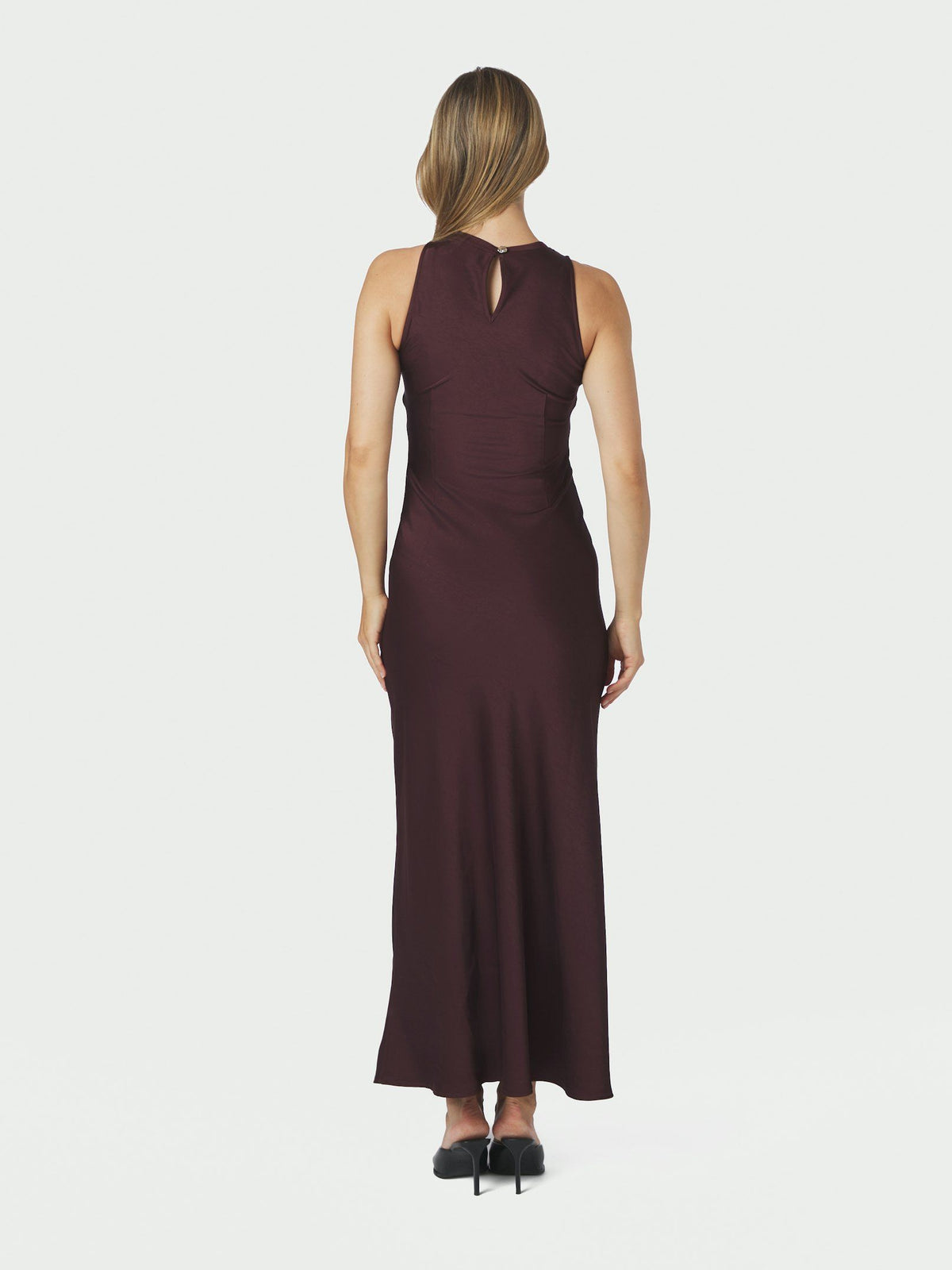 NEO NOIR JURK CELINIE HEAVY SATEEN DRESS BURGUNDY