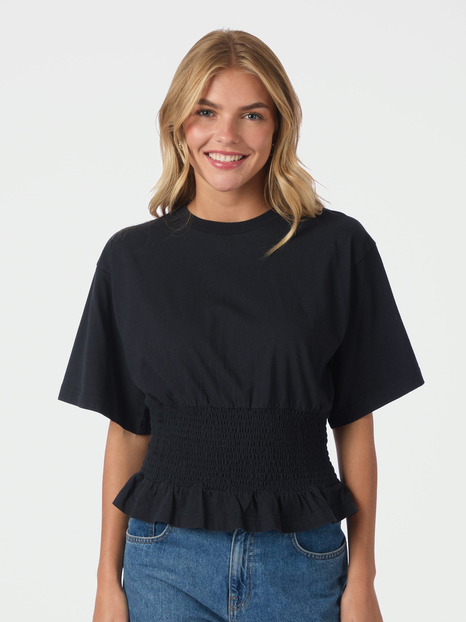 NEO NOIR T-SHIRT DRAY BOXY SMOCK TEE NAVY