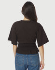 NEO NOIR T-SHIRT DRAY BOXY SMOCK TEE DARK BROWN