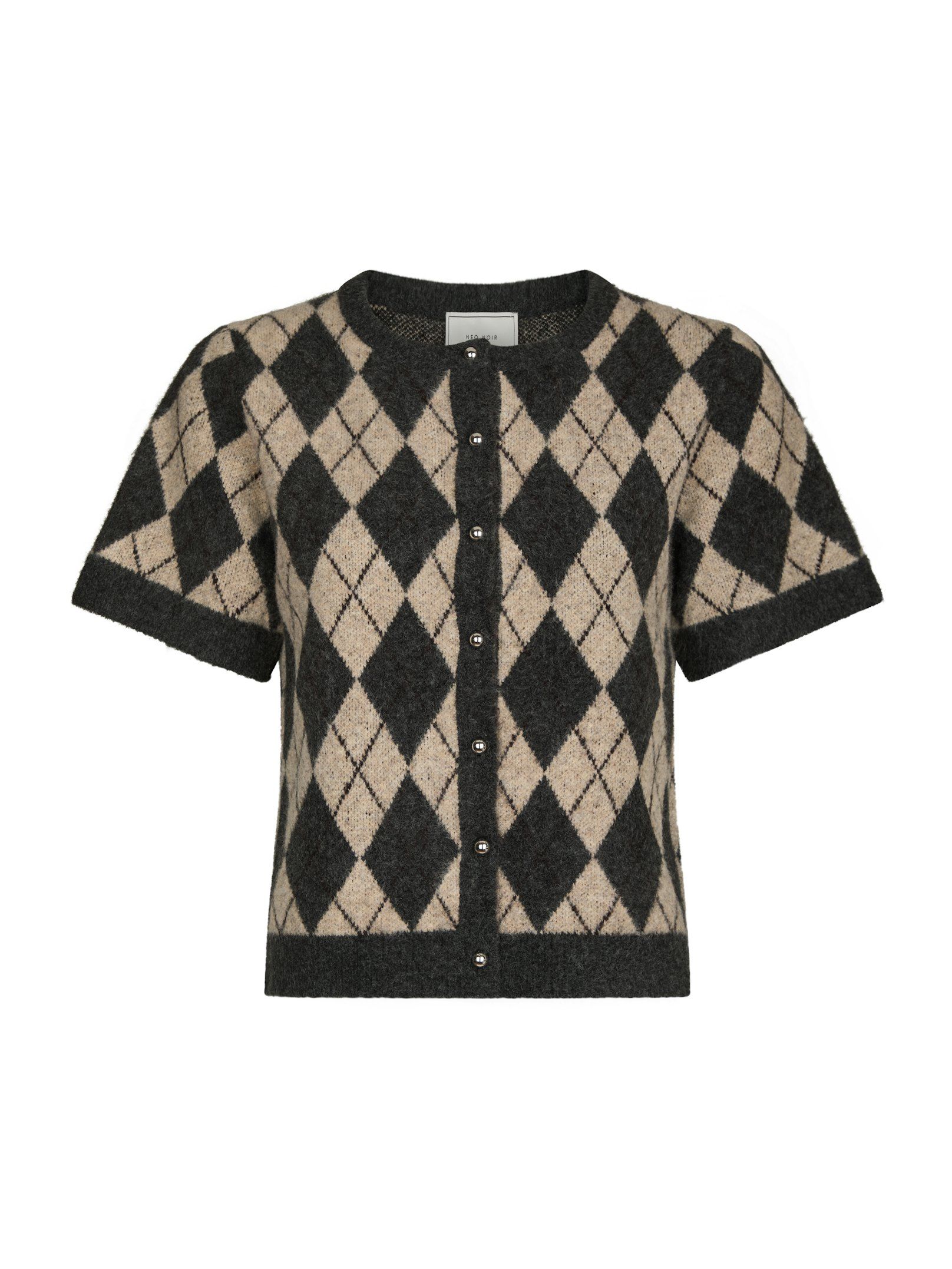 NEO NOIR VEST ALLESTAR CHECK KNIT CARDIGAN BEIGE