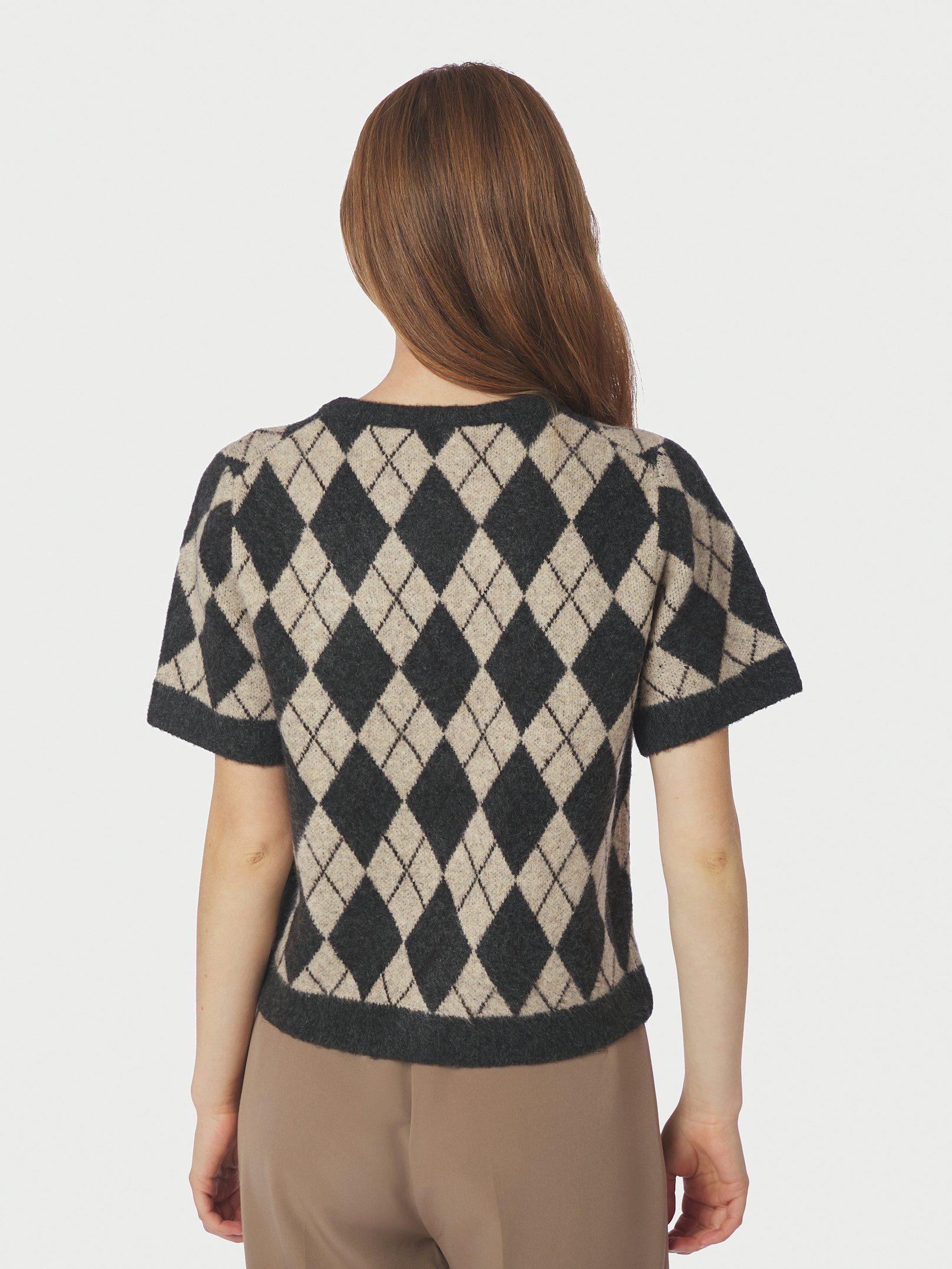 NEO NOIR VEST ALLESTAR CHECK KNIT CARDIGAN BEIGE