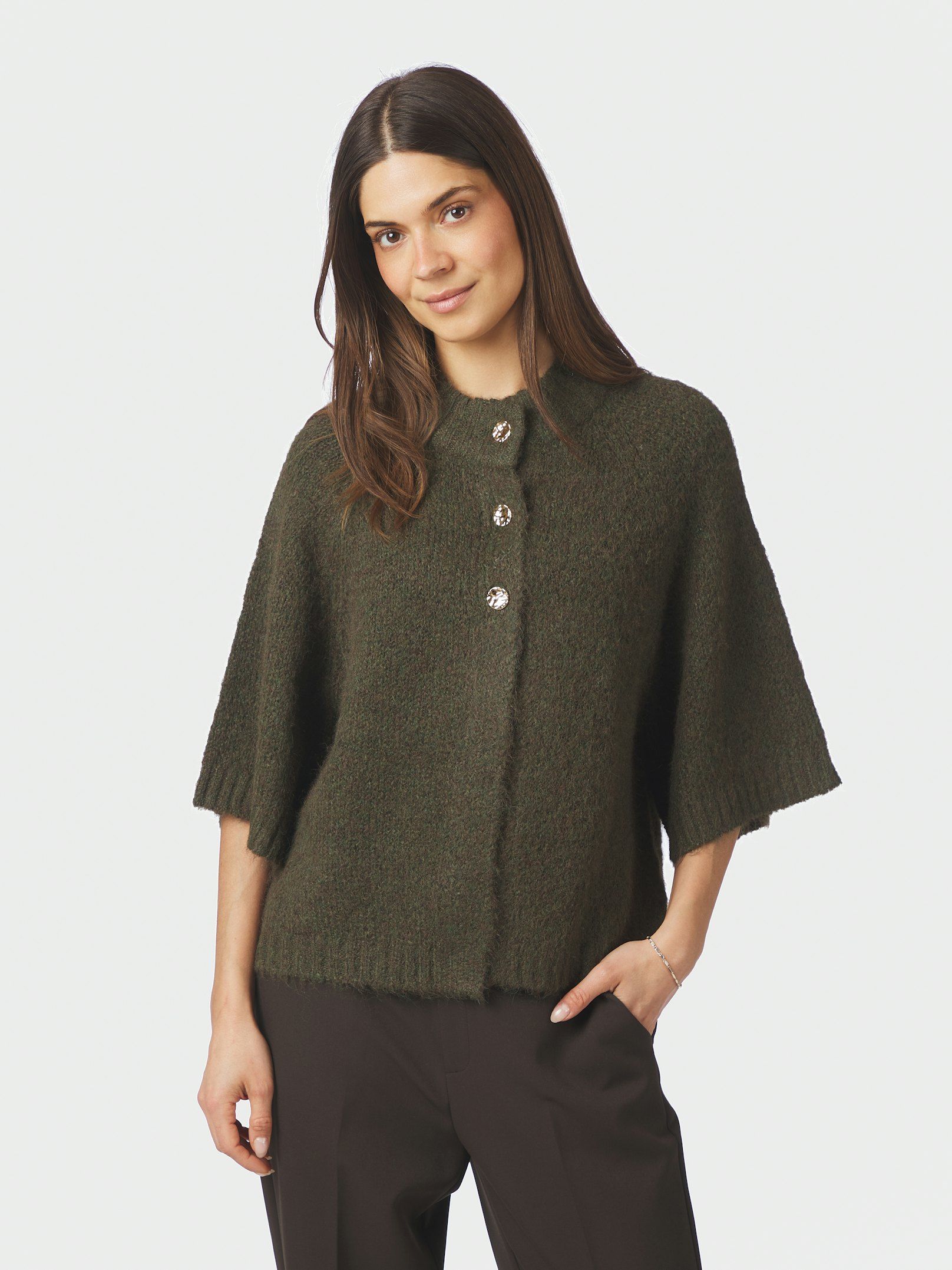 NEO NOIR VEST BENUTA FLUFFY KNIT CARDIGAN ARMY