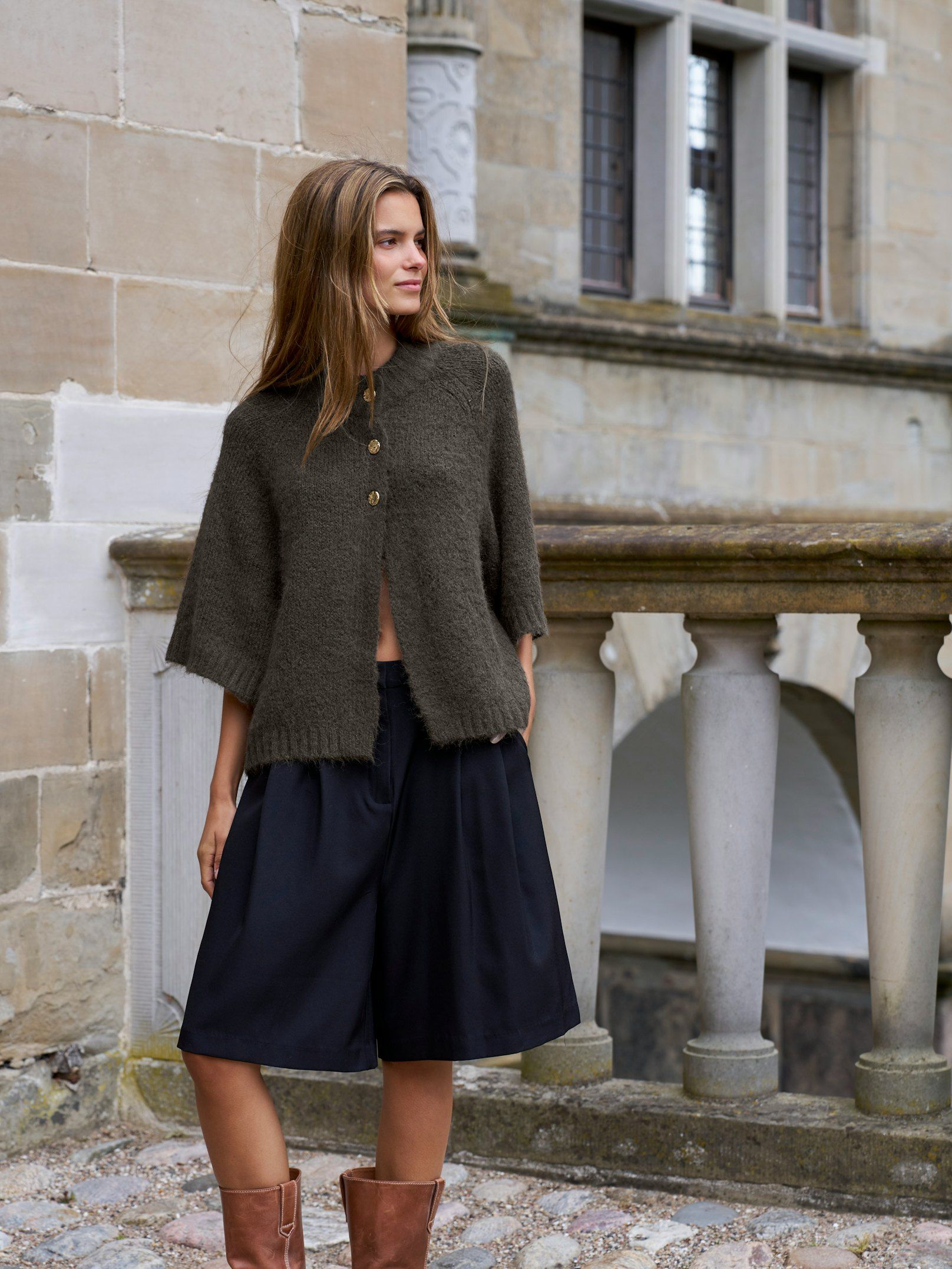 NEO NOIR VEST BENUTA FLUFFY KNIT CARDIGAN ARMY