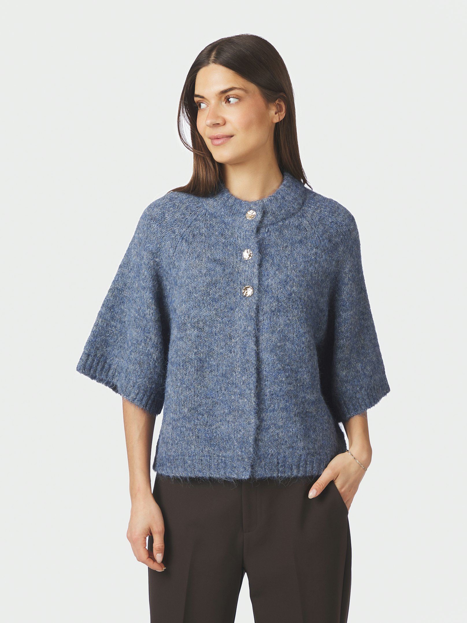 NEO NOIR VEST BENUTA FLUFFY KNIT CARDIGAN SMOKE BLUE