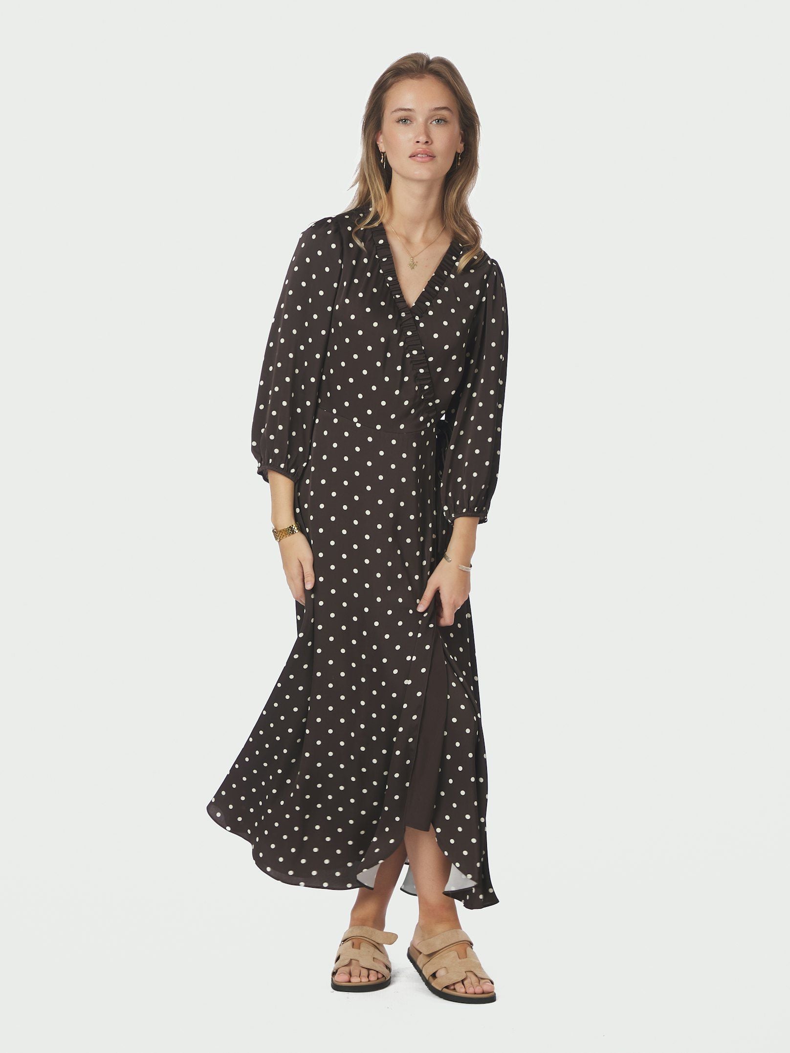 NEO NOIR JURK MALINGA DOT DRESS DARK BROWN