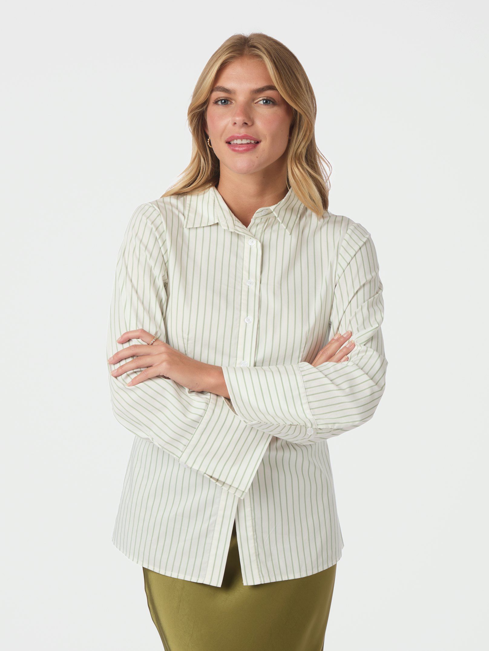 NEO NOIR BLOUSE CAROLI STRIPE SHIRT DUSTY GREEN