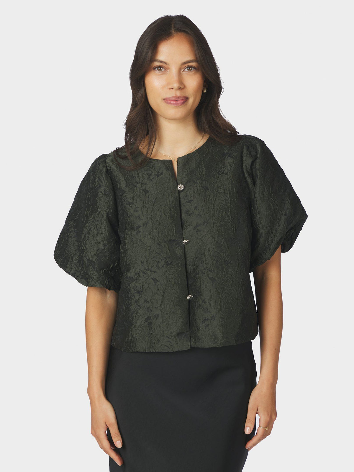 NEO NOIR BLOUSE AISA BROCADE DARK GREEN