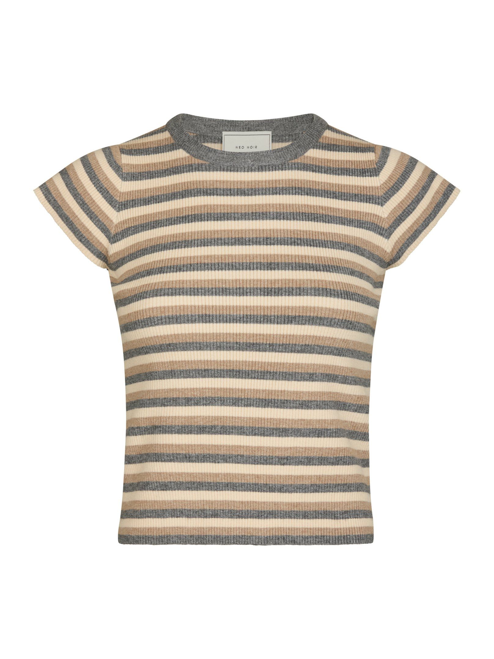 NEO NOIR T-SHIRT TIRRA SIMPLE STRIPE KNIT TOP GREY