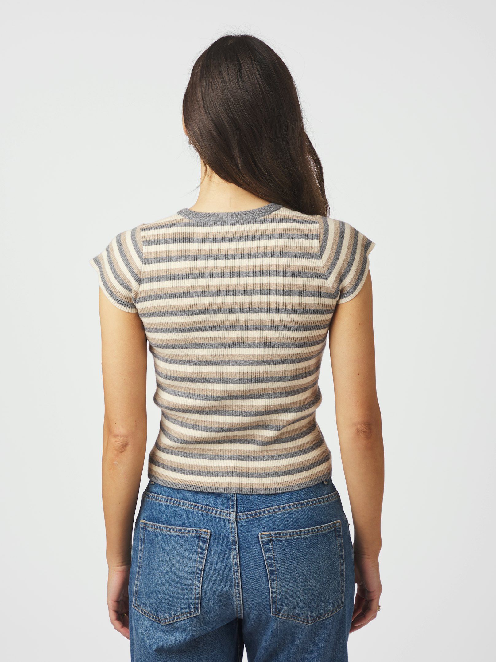NEO NOIR T-SHIRT TIRRA SIMPLE STRIPE KNIT TOP GREY