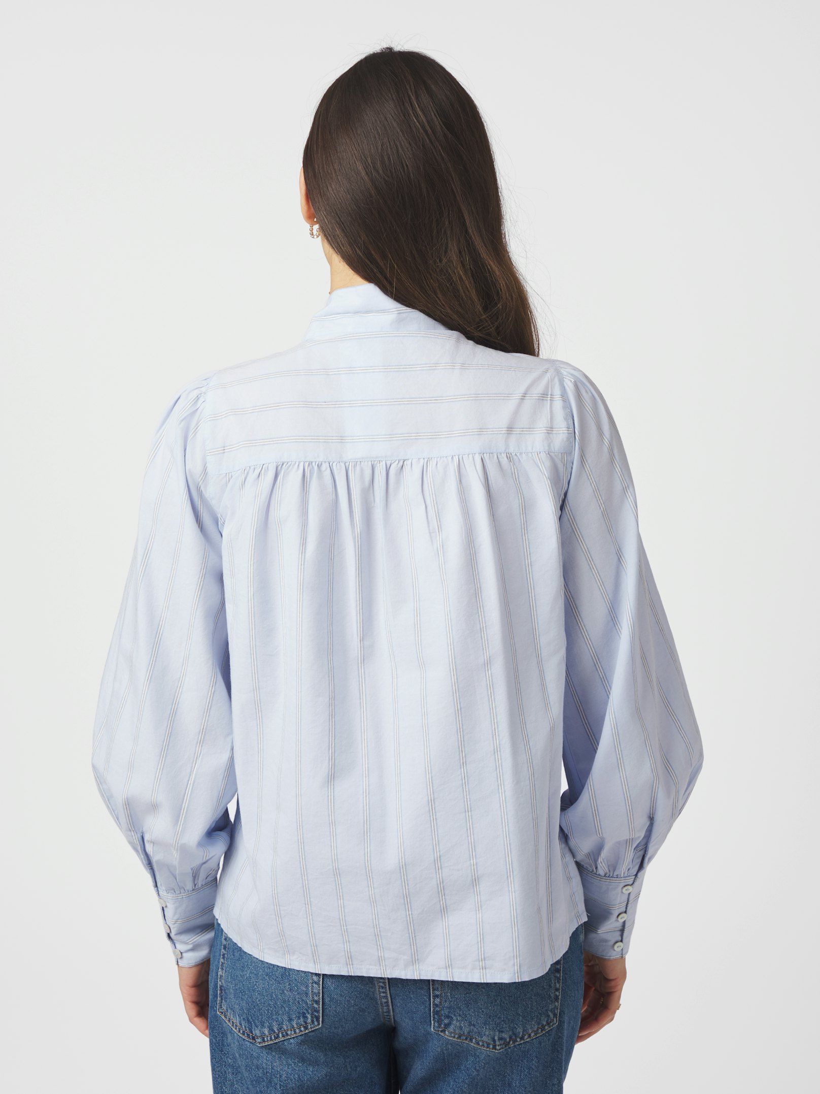 NEO NOIR BLOUSE JAZ BOW STRIPE LIGHT BLUE