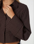 NEO NOIR BLOUSE FROST STRIPED SHIRT DARK BROWN