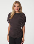 NEO NOIR TOP COTTUNA DRAPY MESH BROWN