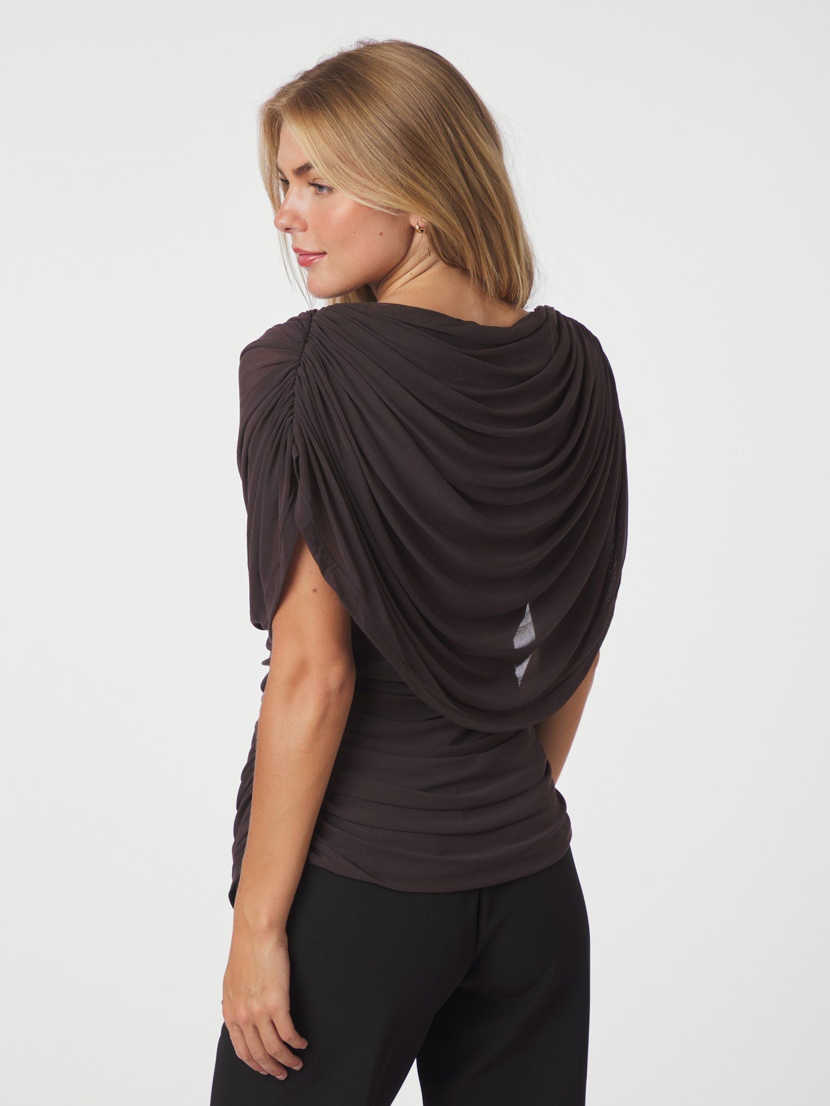 NEO NOIR TOP COTTUNA DRAPY MESH BROWN