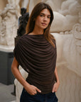 NEO NOIR TOP COTTUNA DRAPY MESH BROWN