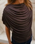 NEO NOIR TOP COTTUNA DRAPY MESH BROWN