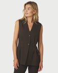 NEO NOIR GILET FINNA STRUCTURE VEST DARK BROWN