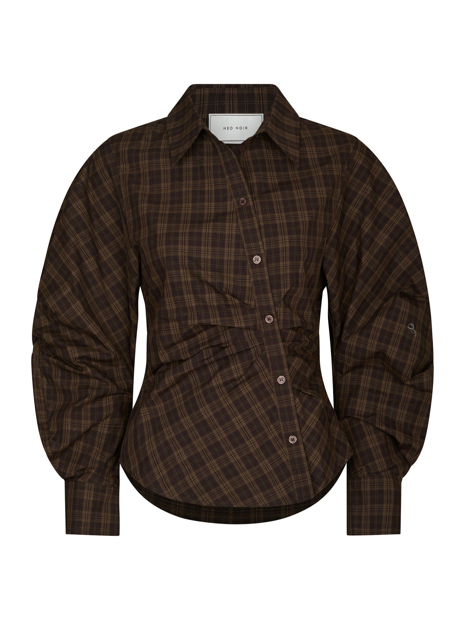 NEO NOIR BLOUSE NEOELLA CHECK SHIRT DARK BROWN