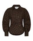 NEO NOIR BLOUSE NEOELLA CHECK SHIRT DARK BROWN