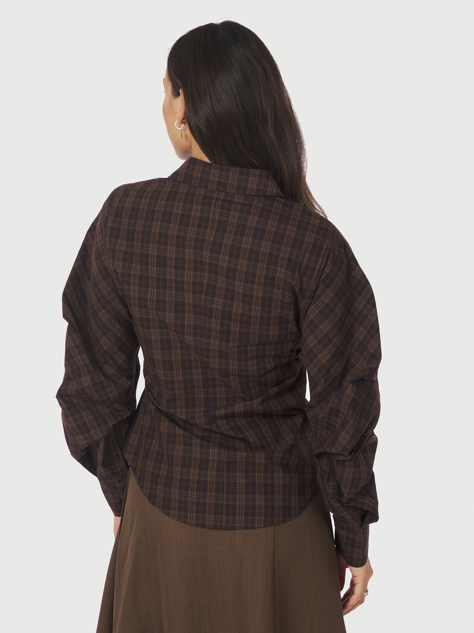 NEO NOIR BLOUSE NEOELLA CHECK SHIRT DARK BROWN