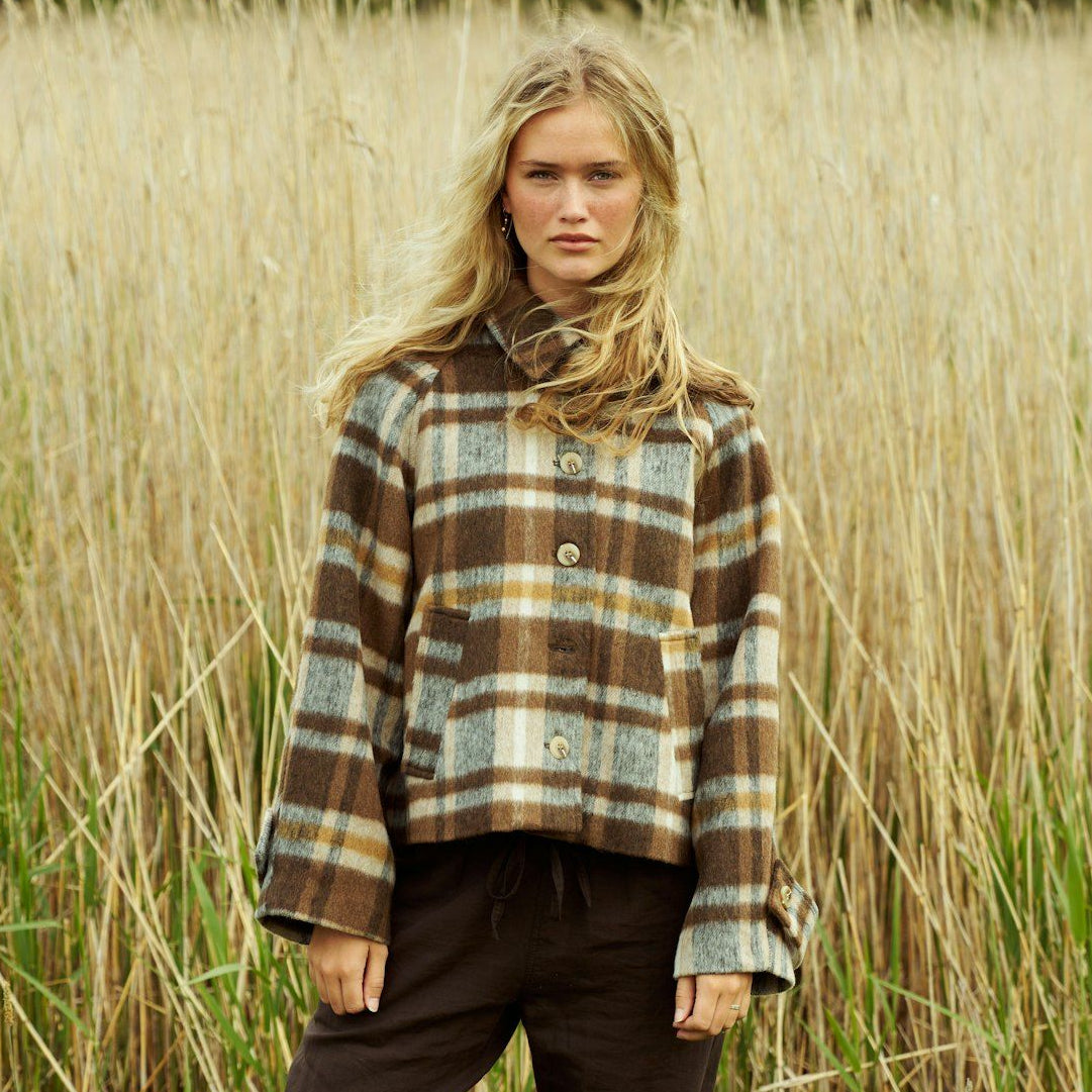 NEO NOIR JACK QUINN CHECK JACKET CAMEL