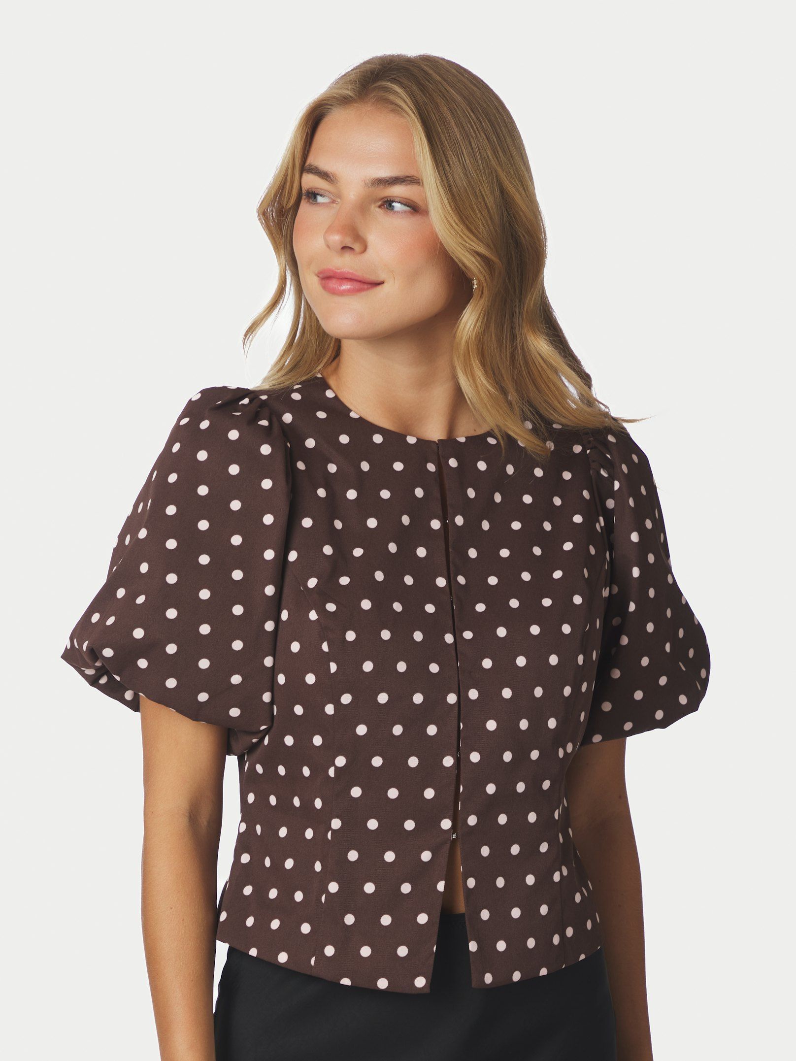 NEO NOIR TOP ANELA DOT BLOUSE BROWN