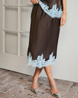 NEO NOIR ROK NAIRA LACE SKIRT DARK BROWN