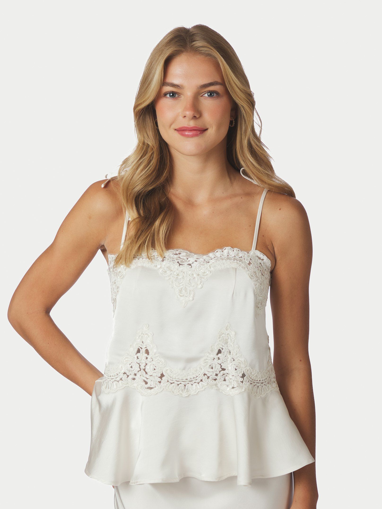 NEO NOIR TOP KAELA HEAVY SATEEN LACE PEARL