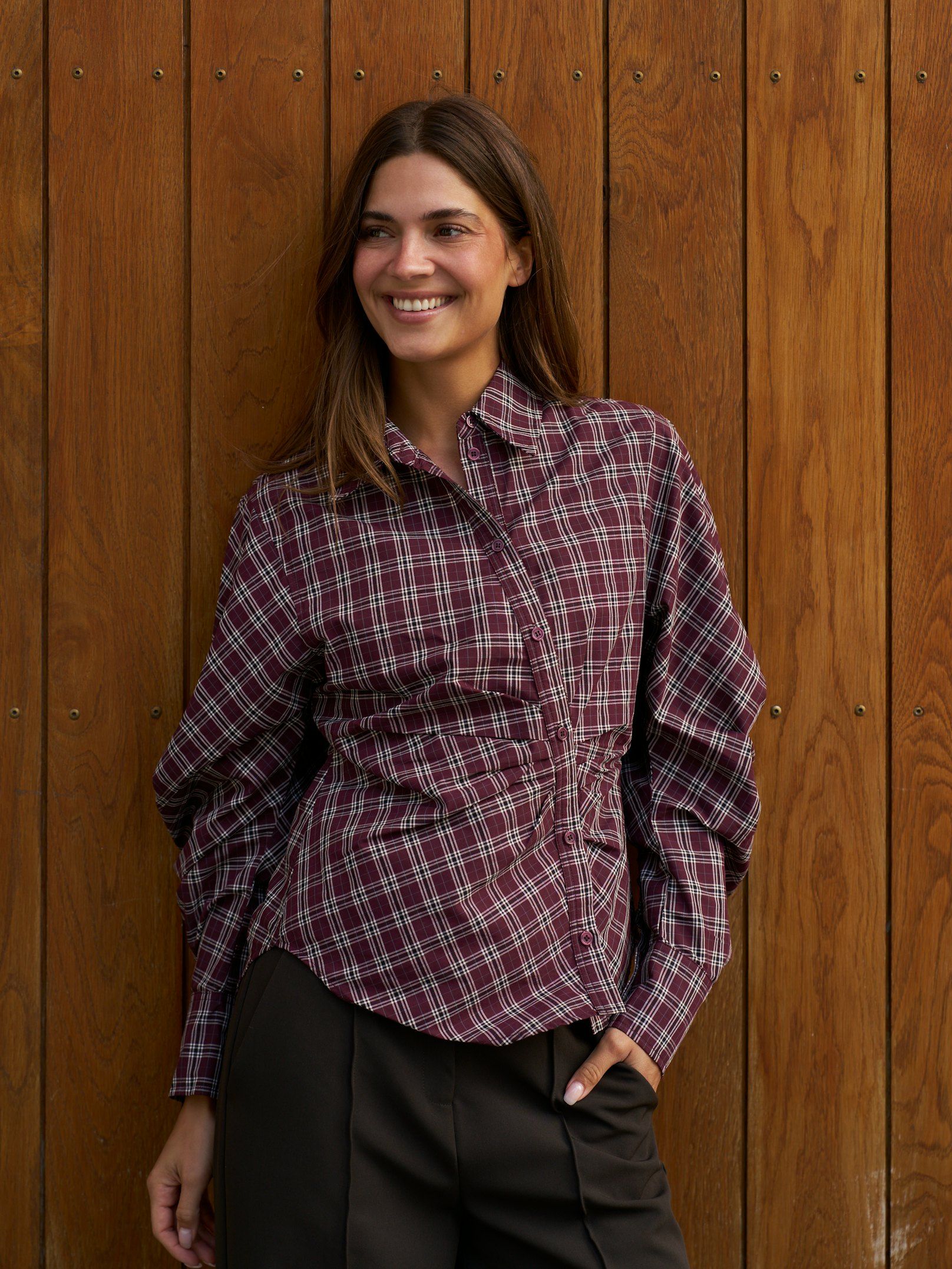 NEO NOIR BLOUSE NEOELLA MEDIUM CHECK SHIRT PLUM