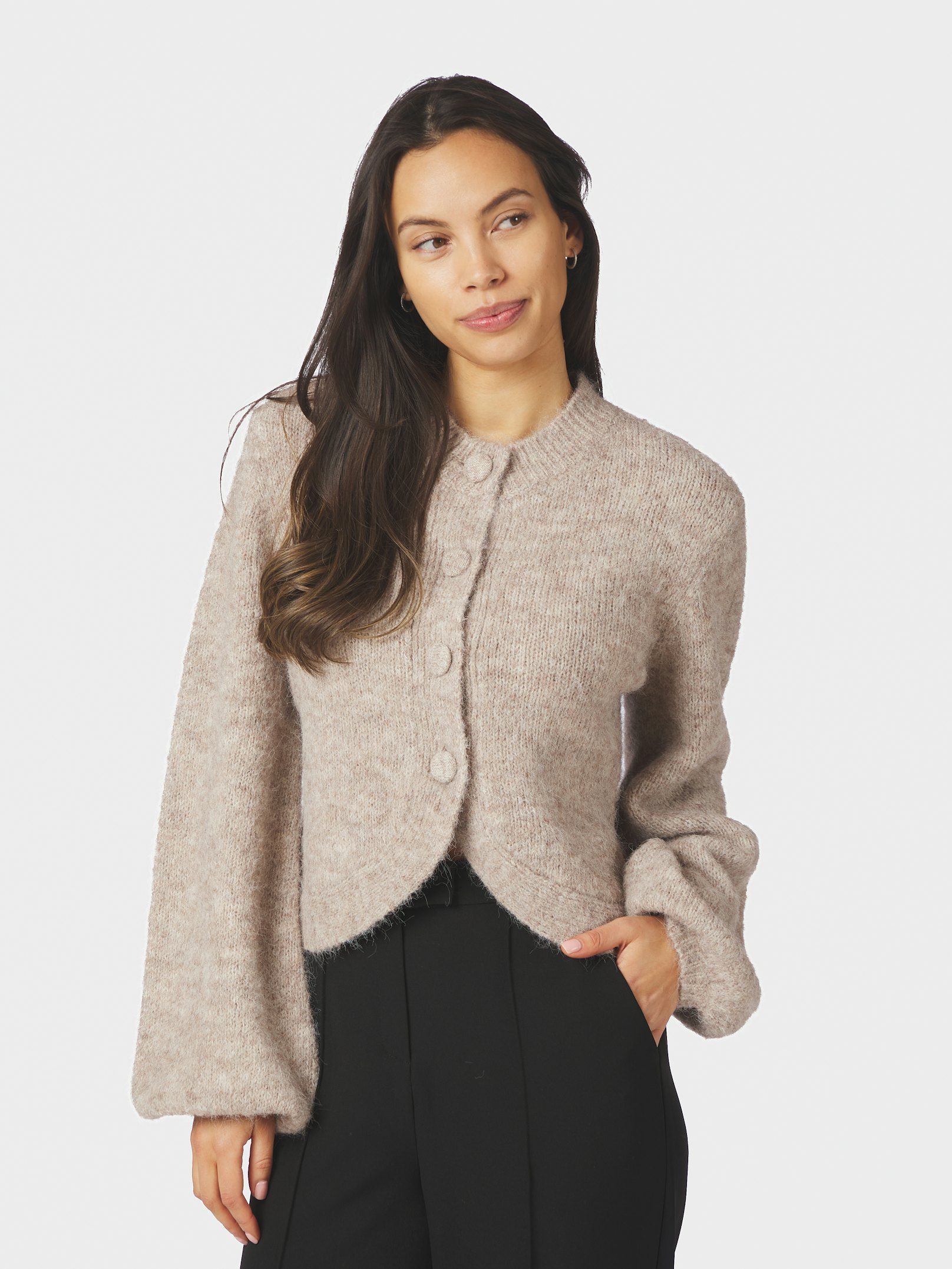 NEO NOIR VEST GIO FLUFFY KNIT CARDIGAN BEIGE MELANGE