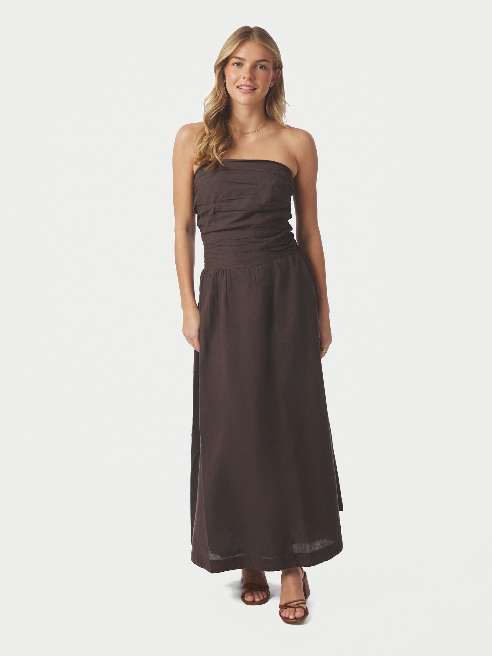 NEO NOIR JURK KIMA LINEN DRESS DARK BROWN