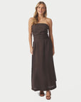 NEO NOIR JURK KIMA LINEN DRESS DARK BROWN