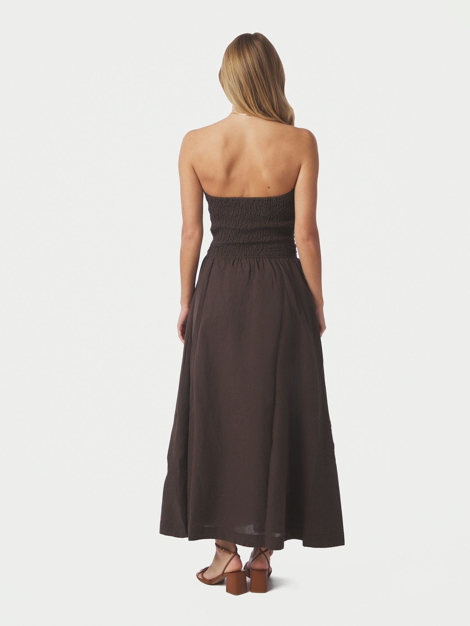 NEO NOIR JURK KIMA LINEN DRESS DARK BROWN