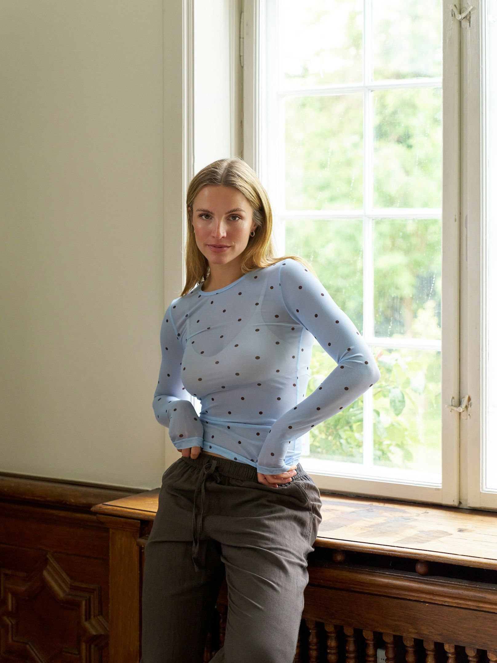 NEO NOIR TOP ELLA SPACE DOT BLOUSE LIGHT BLUE