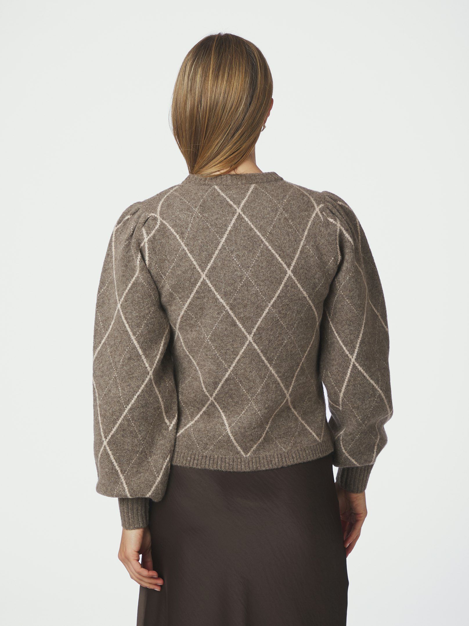 NEO NOIR VEST KOTEAS CHECK KNIT CARDIGAN TAUPE