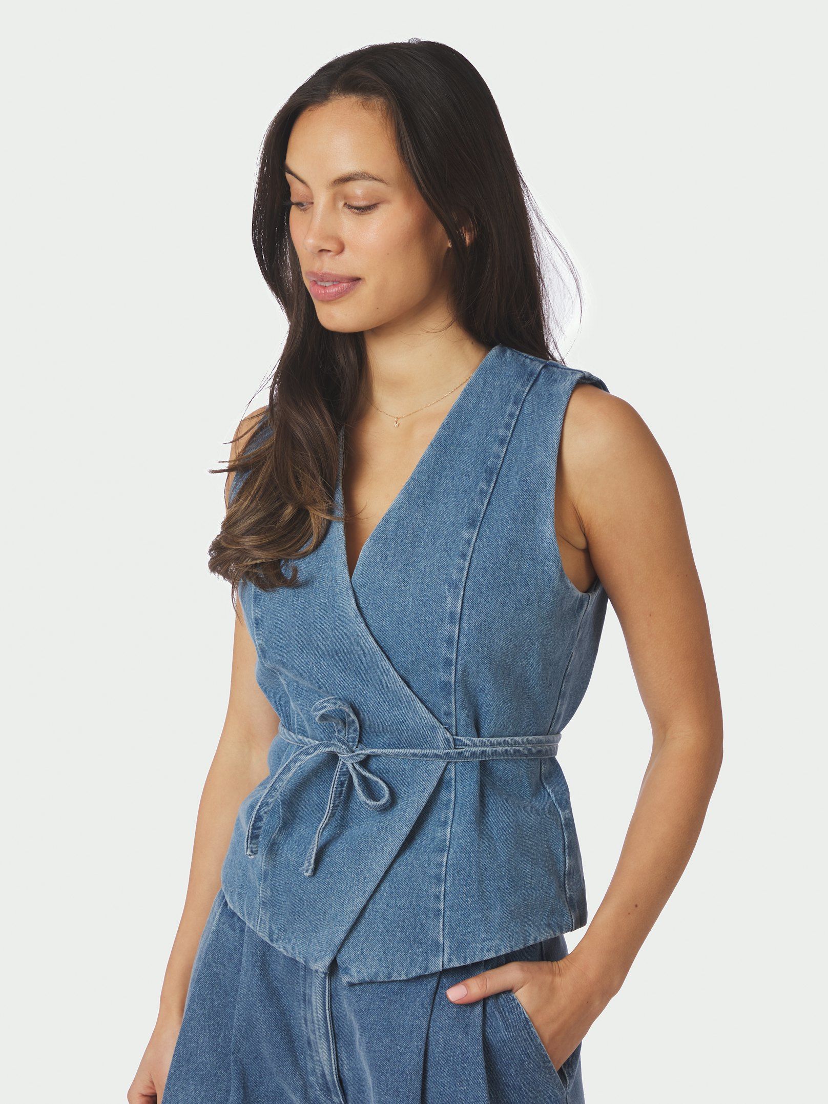 NEO NOIR GILET SAMARA DENIM WAISTCOAT BLUE