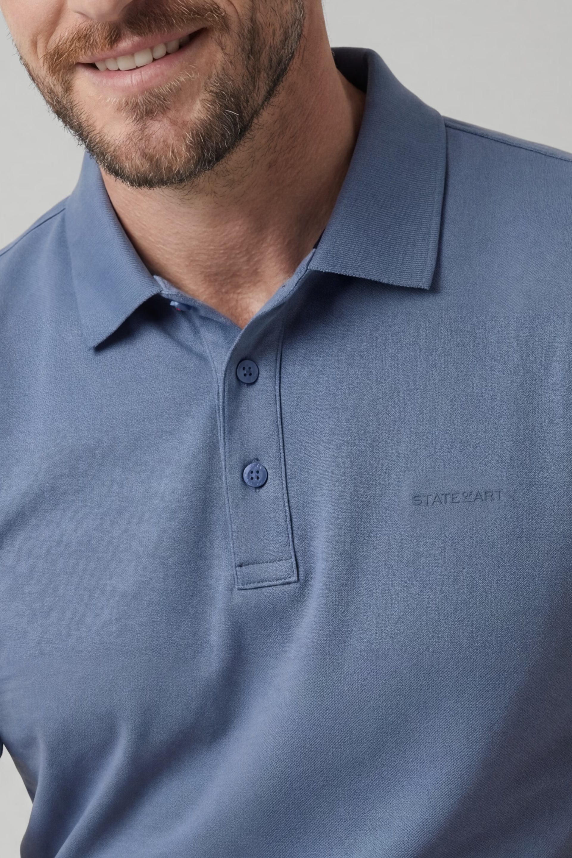 STATE OF ART POLO PIQUE MET 3D RUBBERPRINT MIDDENBLAUW