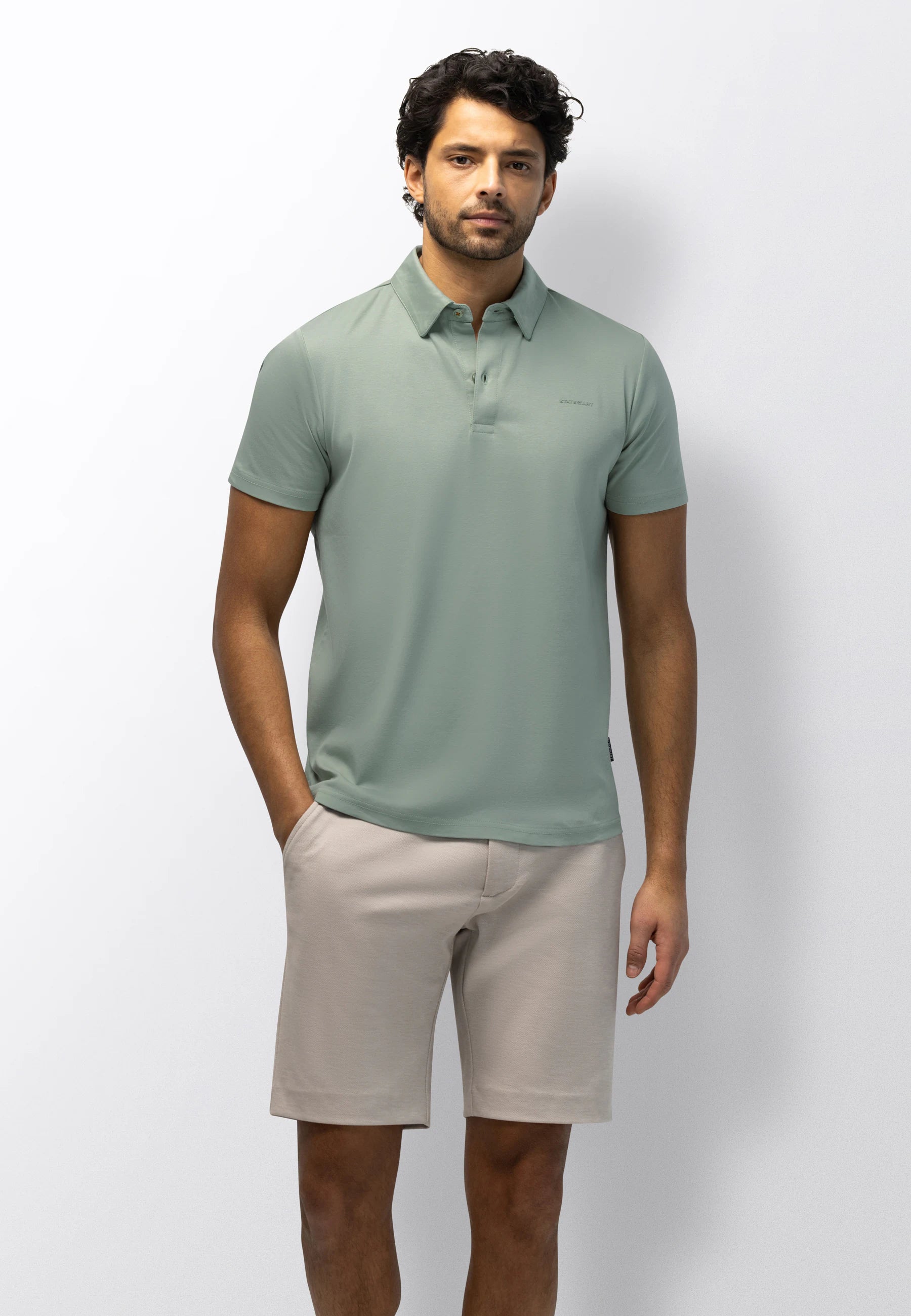 STATE OF ART POLO JERSEY GEMERCERISEERDE KATOEN JADE