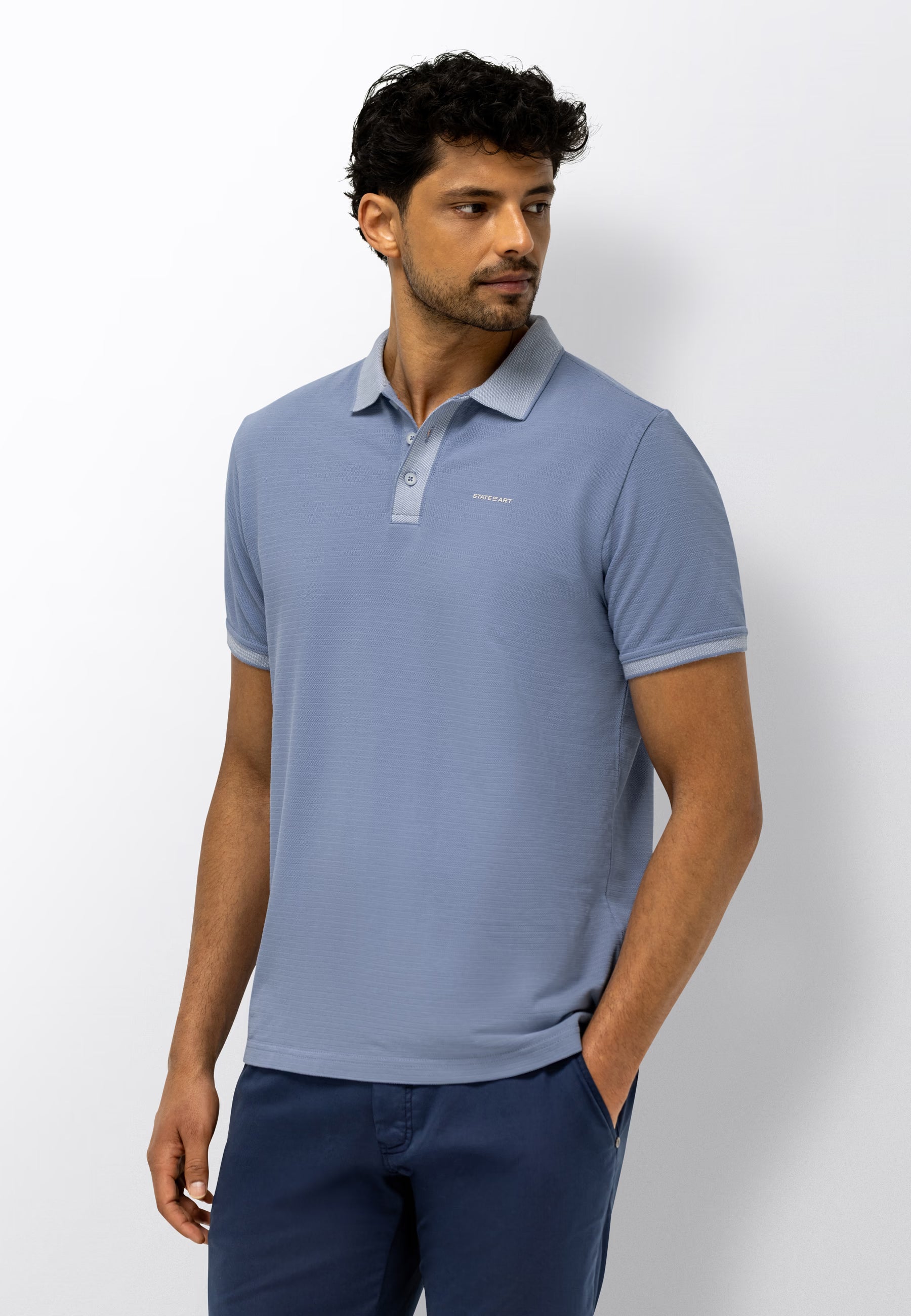 STATE OF ART POLO JERSEY MET STRUCTUURDESSIN MIDDENBLAUW/KIT