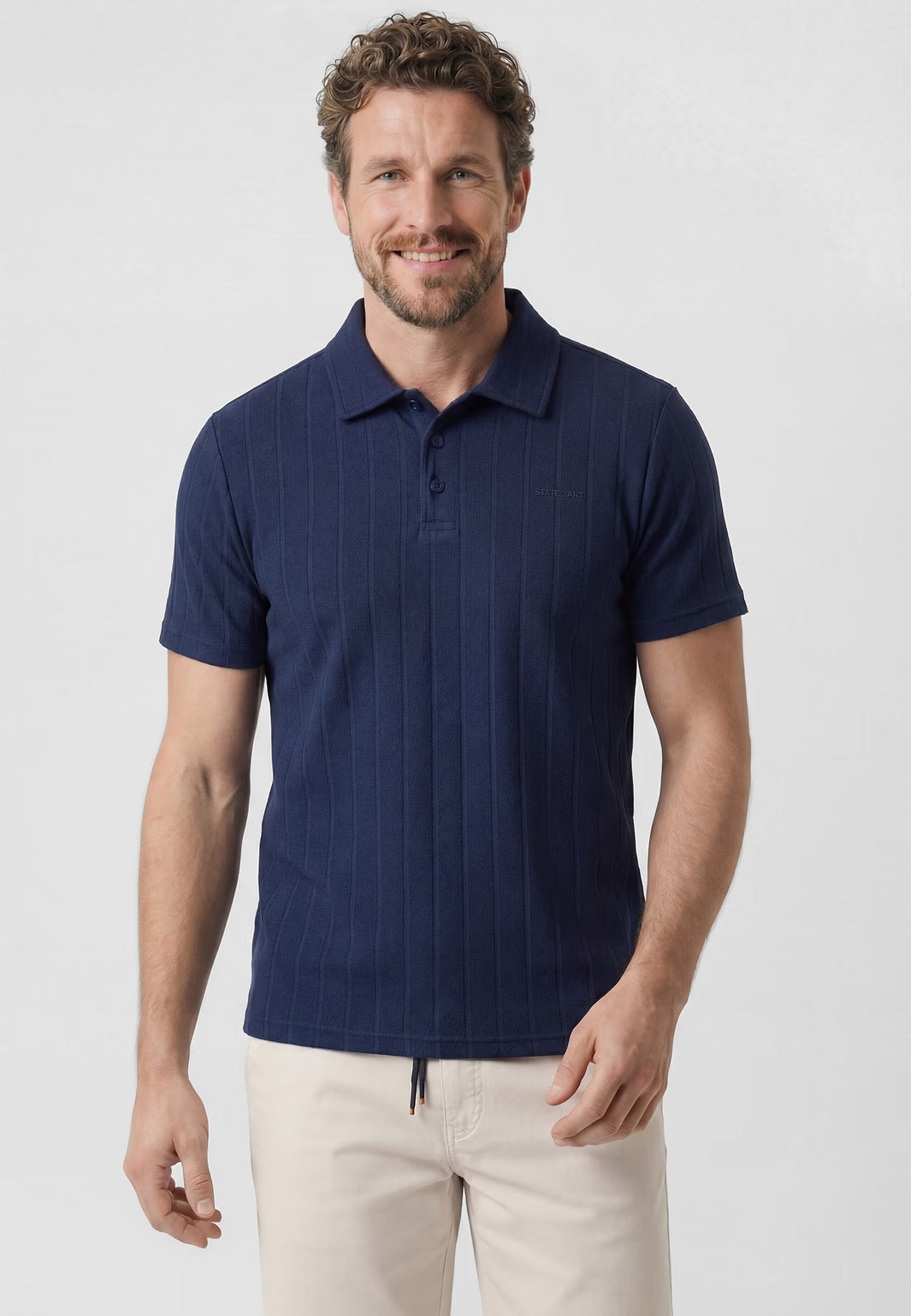 STATE OF ART POLO JERSEY MET STRUCTUURSTREEP MARINE